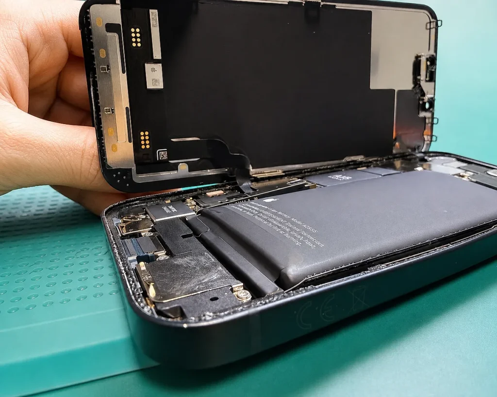 MacBook Pro otwarty na stanowisku - wymiana baterii